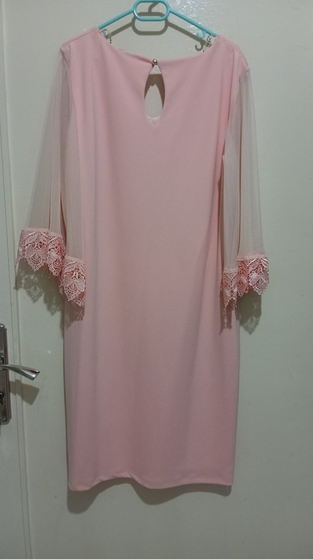 Dantel Detaylı Pudra Midi Elbise - Görsel 2