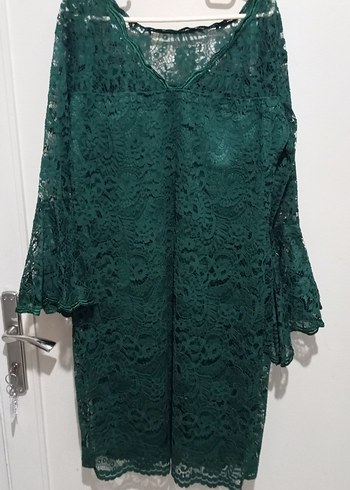 Yeşil Dantel Midi Bohem Kadın Abiye Elbise - Görsel 2