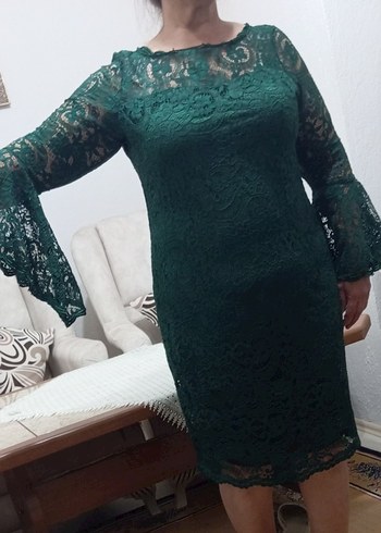 Yeşil Dantel Midi Bohem Kadın Abiye Elbise - Görsel 4