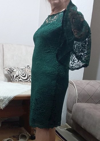 Yeşil Dantel Midi Bohem Kadın Abiye Elbise - Görsel 7