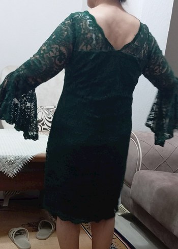 Yeşil Dantel Midi Bohem Kadın Abiye Elbise - Görsel 8