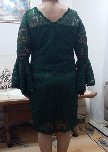 Yeşil Dantel Midi Bohem Kadın Abiye Elbise - Görsel 5