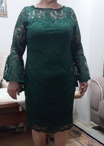 Yeşil Dantel Midi Bohem Kadın Abiye Elbise - Görsel 3