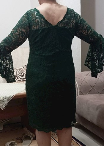 Yeşil Dantel Midi Bohem Kadın Abiye Elbise - Görsel 6