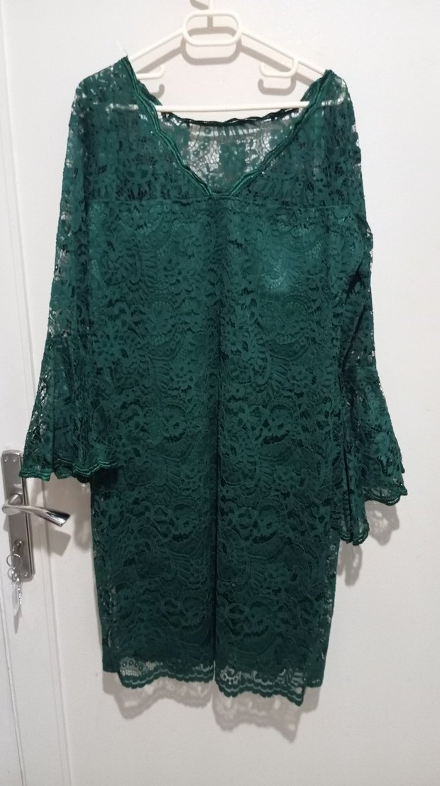 Yeşil Dantel Midi Bohem Kadın Abiye Elbise - Görsel 2