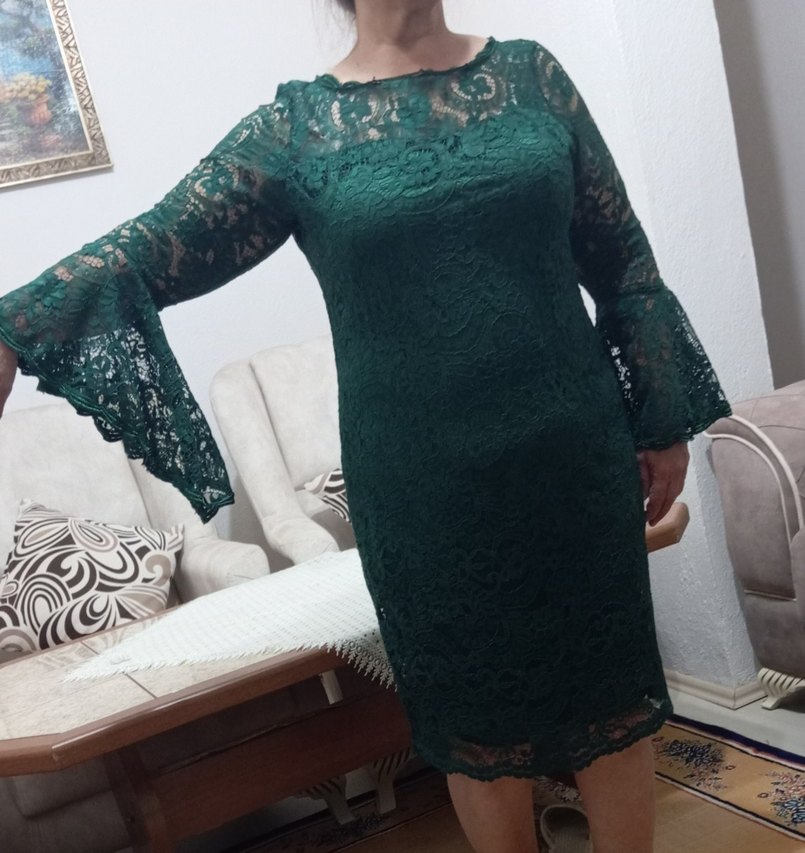 Yeşil Dantel Midi Bohem Kadın Abiye Elbise - Görsel 4