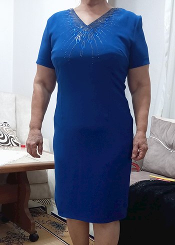 Kısa Kollu V Yakalı Lacivert Kadın Elbise - Görsel 3