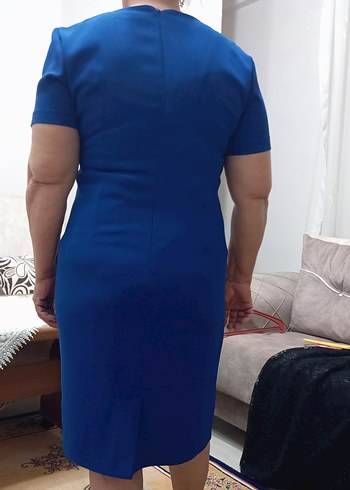 Kısa Kollu V Yakalı Lacivert Kadın Elbise - Görsel 4