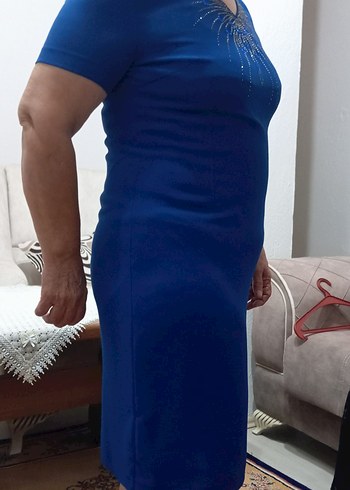 Kısa Kollu V Yakalı Lacivert Kadın Elbise - Görsel 6