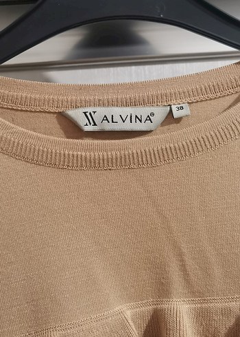 Bej Uzun Kollu Fırfırlı Triko Elbise - Görsel 2