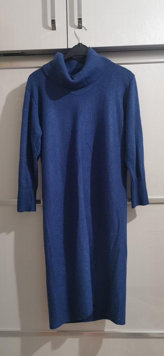 Lacivert Boğazlı Kadın Triko Elbise - Görsel 2