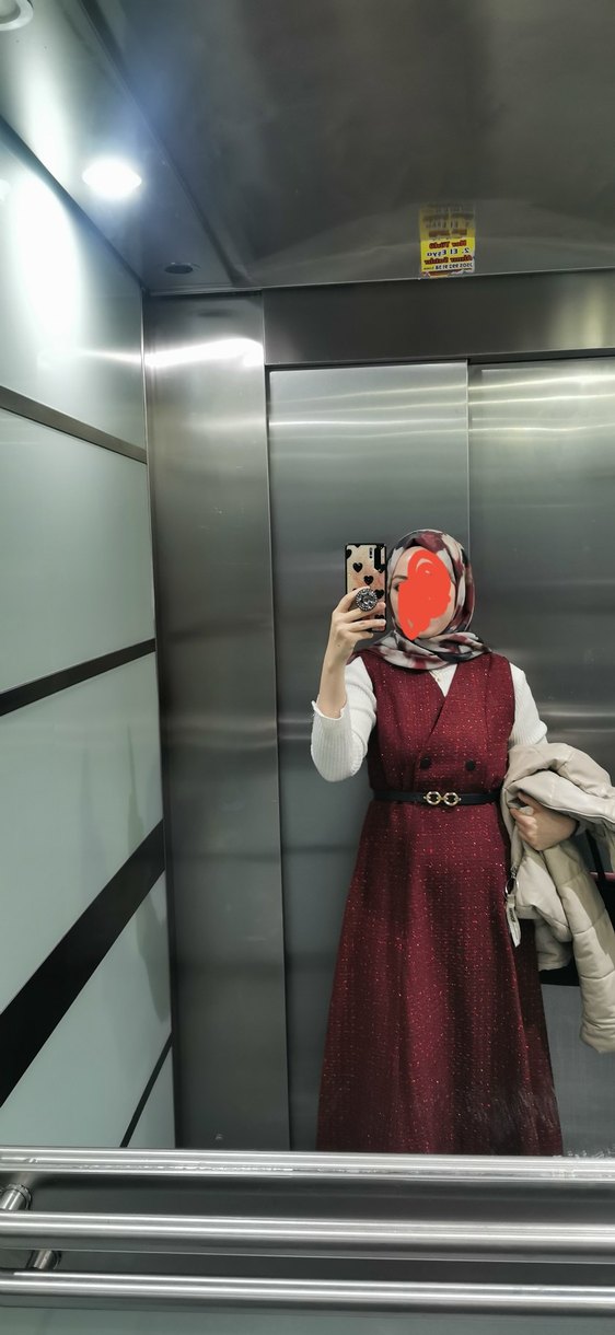 Bordo Kemerli Uzun Kolsuz tüvit Elbise - Görsel 2