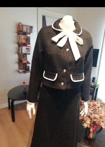 Düğmeli acı kahve Midi Kadın tüvit Takım Elbise - Görsel 2