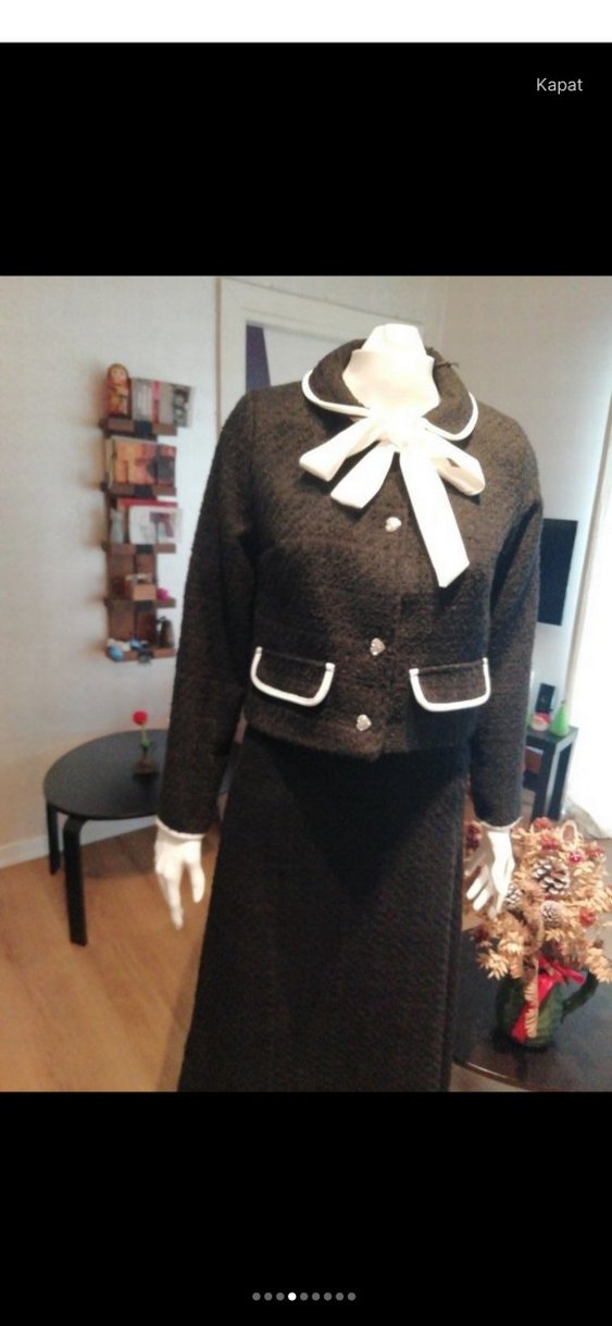 Düğmeli acı kahve Midi Kadın tüvit Takım Elbise - Görsel 2