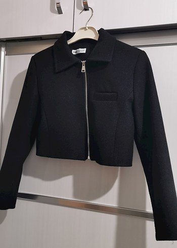 Siyah Mini Fermuarlı Kadın Ceket - Görsel 3