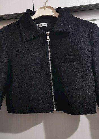 Siyah Mini Fermuarlı Kadın Ceket - Görsel 2