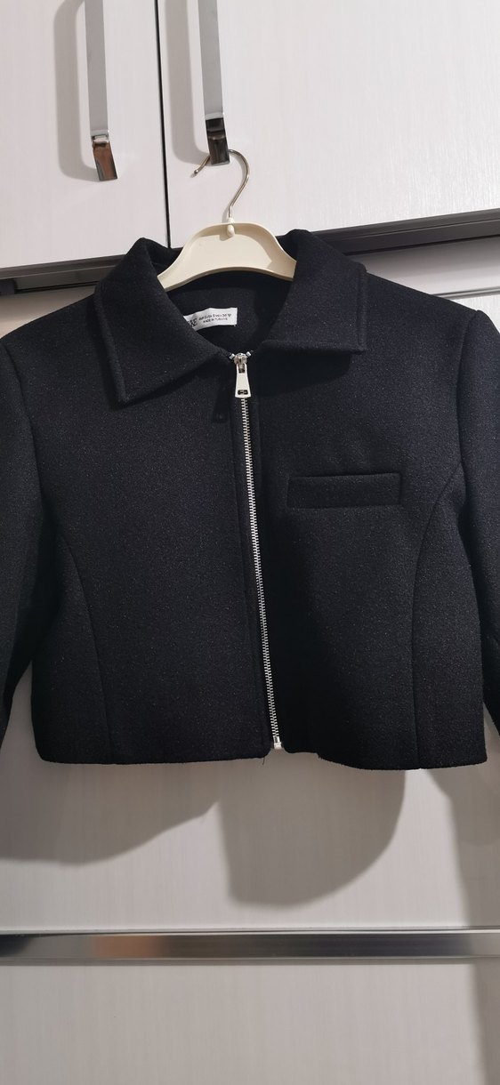 Siyah Mini Fermuarlı Kadın Ceket - Görsel 2