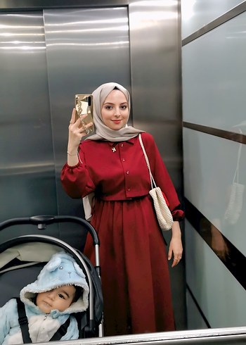 Kadın Camel Uzun kırmızı Elbise