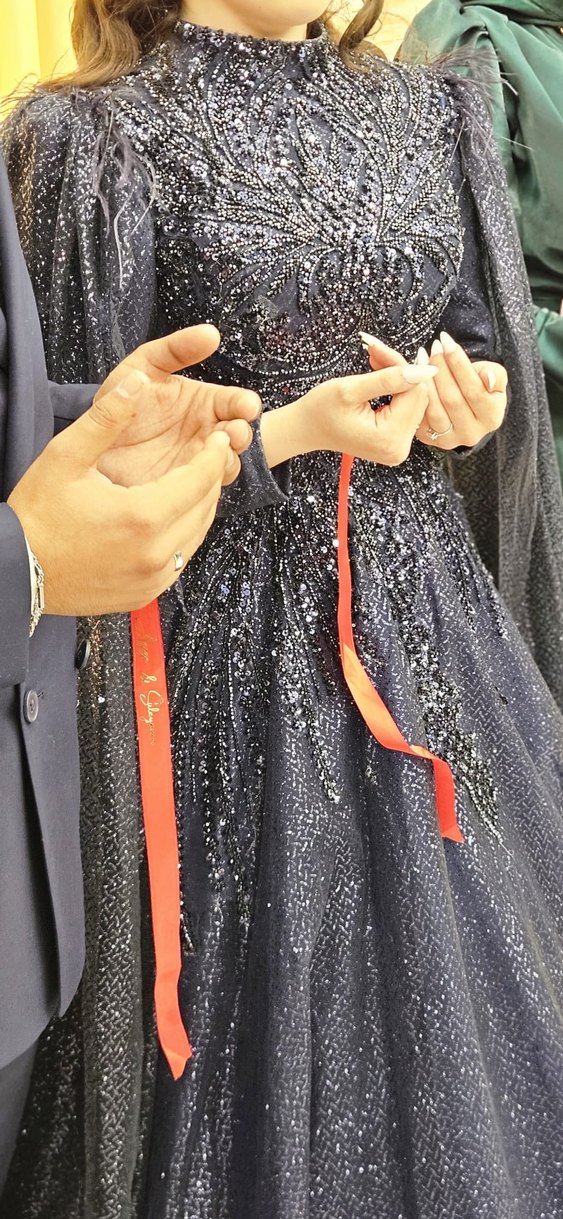 Uzun Kollu Mavi Drapeli Kadın Abiye - Görsel 4