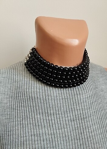 Siyah inci kolye tasma choker 