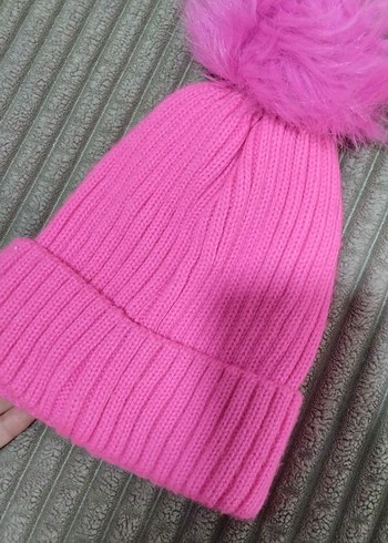 Beden pembe Renk Kadın Pembe Kürklü Street Wear Bere