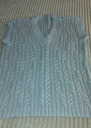 Gri V Yakalı Örgü unisex Süveter - Görsel 2