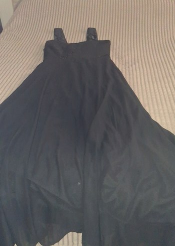 Siyah V Yakalı Uzun Askılı Kadın Elbise - Görsel 6