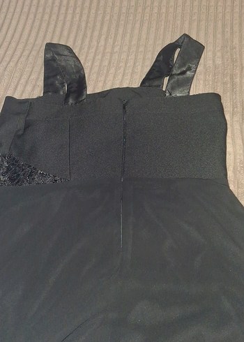 Siyah V Yakalı Uzun Askılı Kadın Elbise - Görsel 7