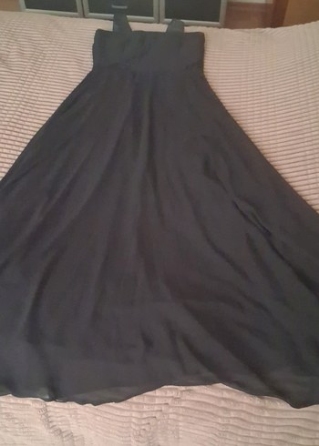 Siyah V Yakalı Uzun Askılı Kadın Elbise - Görsel 9