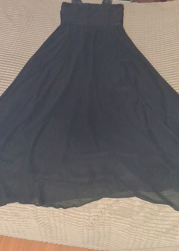 Siyah V Yakalı Uzun Askılı Kadın Elbise - Görsel 10