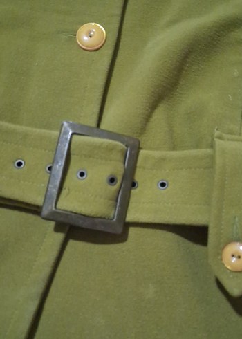 Düğmeli Midi Haki Kadın Kaban - Görsel 6