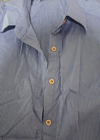 Düğmeli Uzun Kollu Klasik Mavi Gömlek - Görsel 5