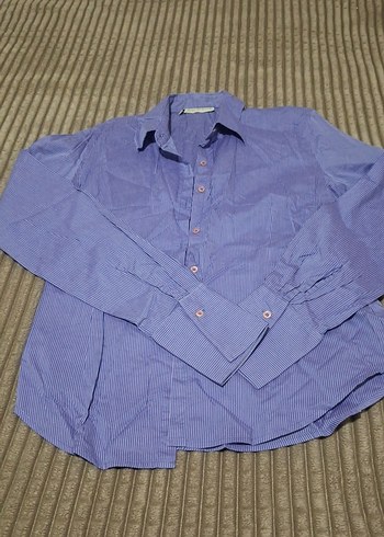 Düğmeli Uzun Kollu Klasik Mavi Gömlek - Görsel 2