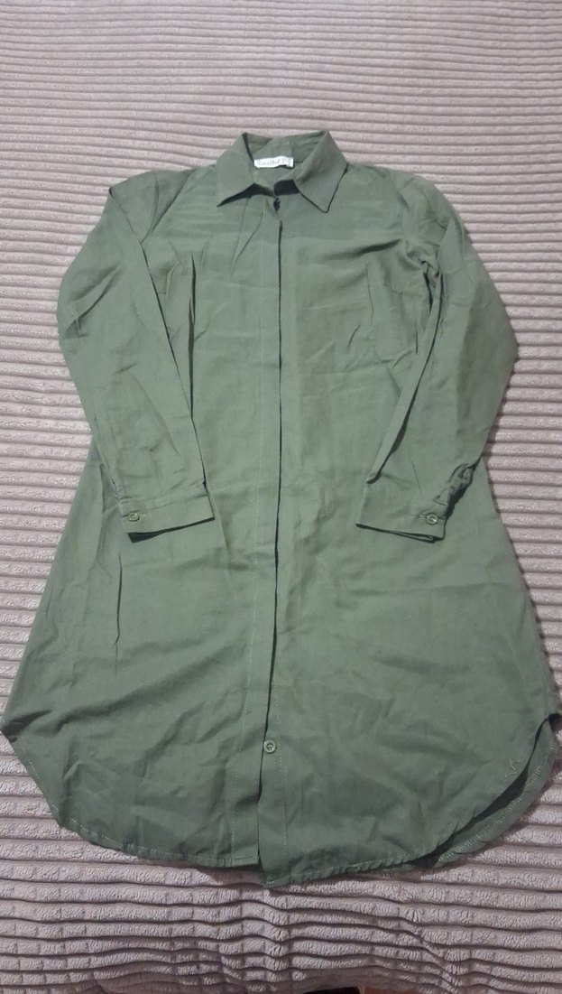 Kadın Uzun Kollu Düğmeli Keten tunik Gömlek - Görsel 2