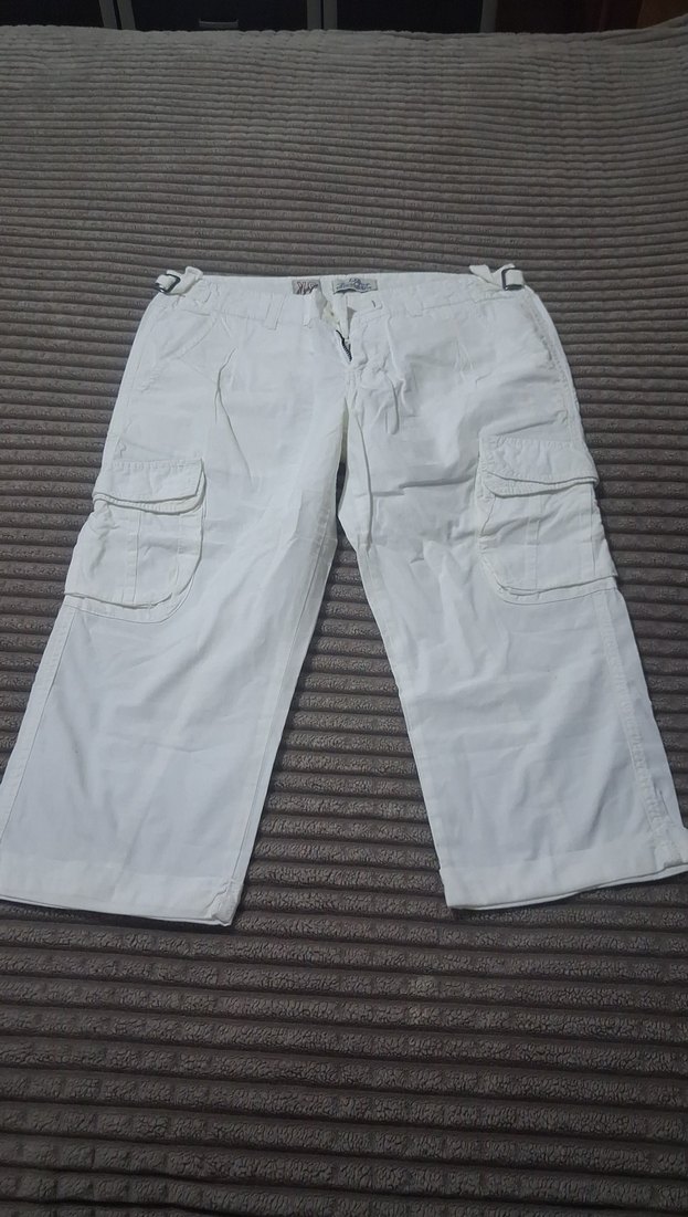 Kadın beyaz Kemerli Bol Kesim Midi Pantolon - Görsel 2