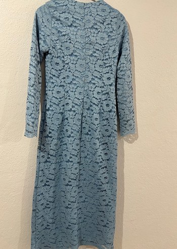 Uzun Kollu Mavi Dantel Elbise - Görsel 4