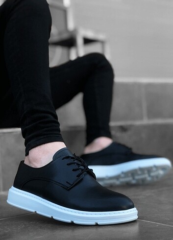 Bağcıklı Klasik Siyah Beyaz Yüksek Taban Casual Erkek Ayakkabı