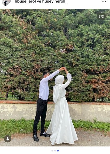 Uzun Kollu Beyaz Bohem Tesettür Gelinlik - Görsel 7