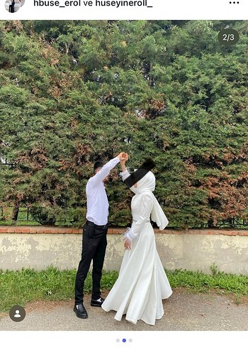 Uzun Kollu Beyaz Bohem Tesettür Gelinlik - Görsel 6