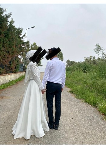 Uzun Kollu Beyaz Bohem Tesettür Gelinlik - Görsel 3