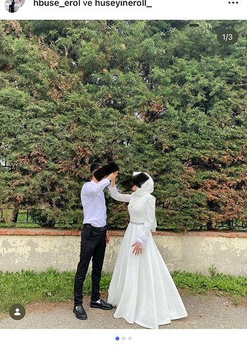 Uzun Kollu Beyaz Bohem Tesettür Gelinlik - Görsel 5