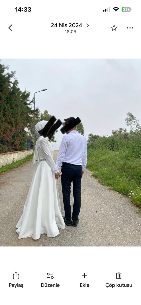 Uzun Kollu Beyaz Bohem Tesettür Gelinlik - Görsel 3