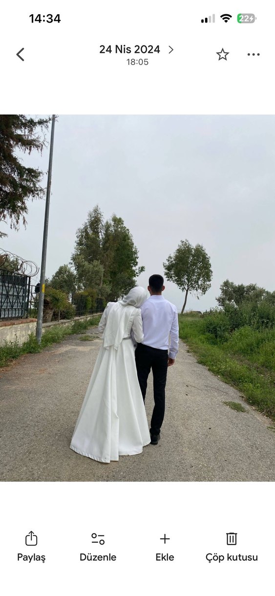 Uzun Kollu Beyaz Bohem Tesettür Gelinlik - Görsel 4