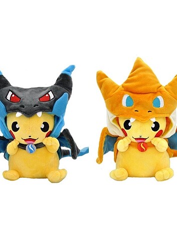  Beden Pikachu mega charizard X kostümlü 25cm peluş oyuncak pokemon