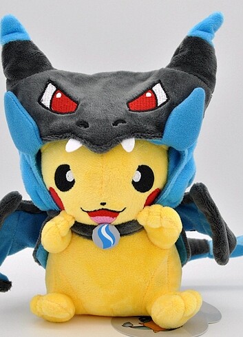Pikachu mega charizard X kostümlü 25cm peluş oyuncak pokemon