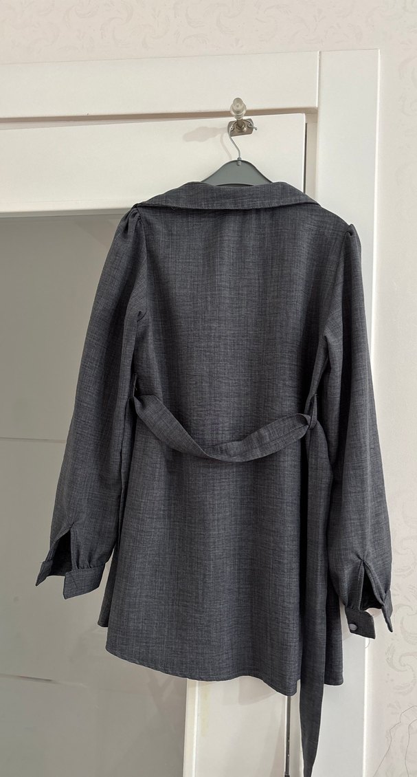 Düğmeli Gri Keten  Bluz, ikili takım - Görsel 2