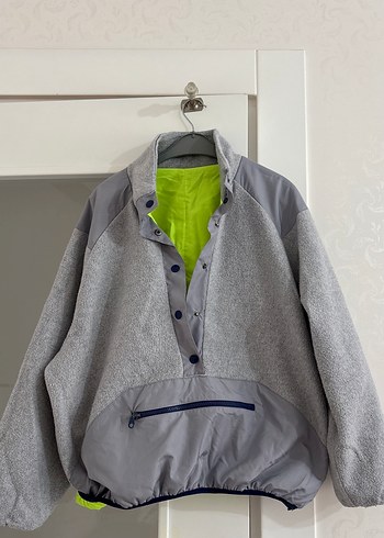 Gri Yüksek Yaka Düğmeli çift taraflı kullanılabilen  Yağmurluk - Görsel 2