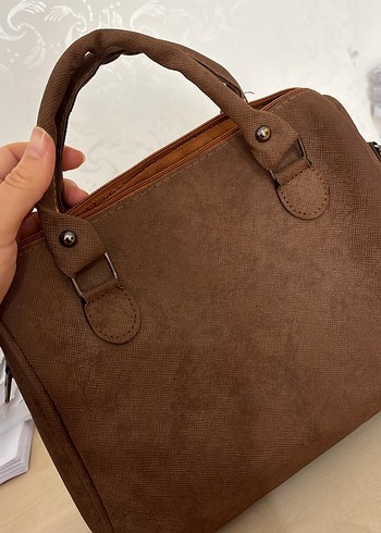 Fermuarlı Kahverengi Süet Kadın Çanta - Görsel 2