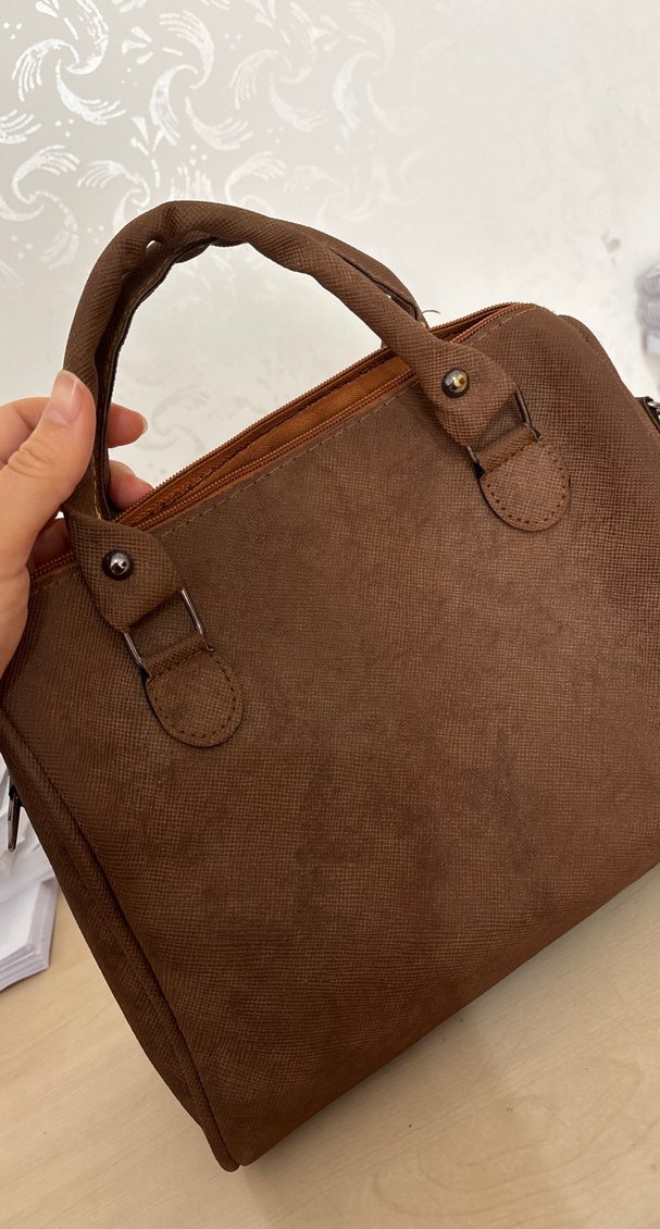 Fermuarlı Kahverengi Süet Kadın Çanta - Görsel 2