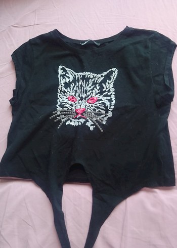 Pul İşlemeli Siyah Gotik Kedi Desenli Kıyafet